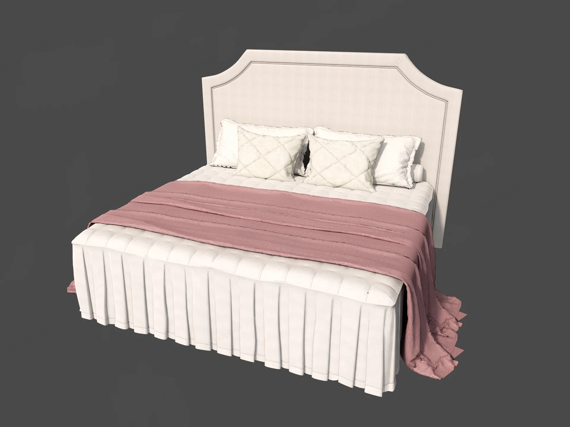 Upholstered Bed With Pleated Skirt Sketchup 3D Model Preview - SketchupBox