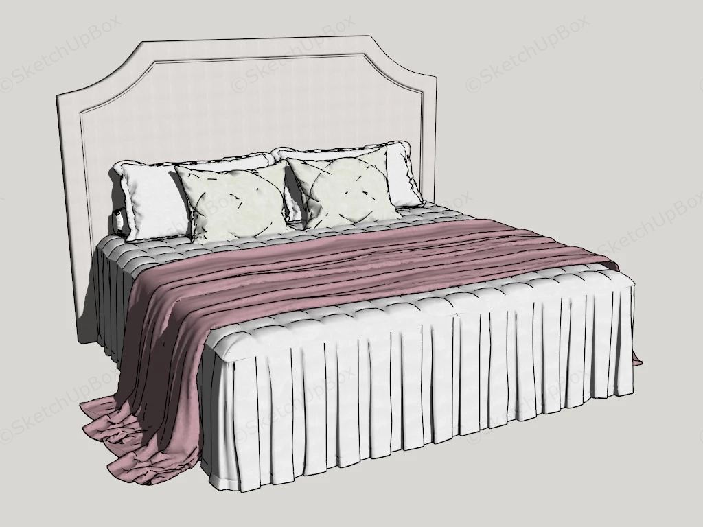 Upholstered Bed With Pleated Skirt Sketchup 3D Model Preview - SketchupBox