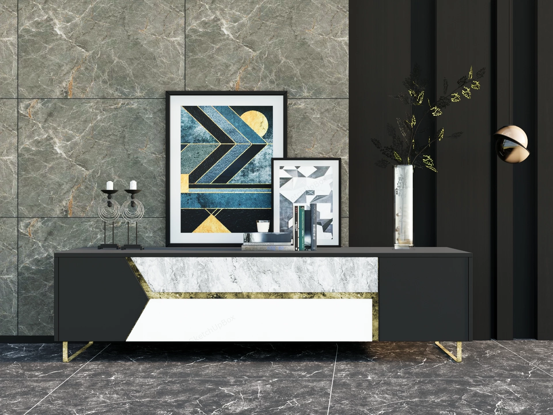 Modern Geometric Console Table Set Sketchup 3D Model Preview - SketchupBox