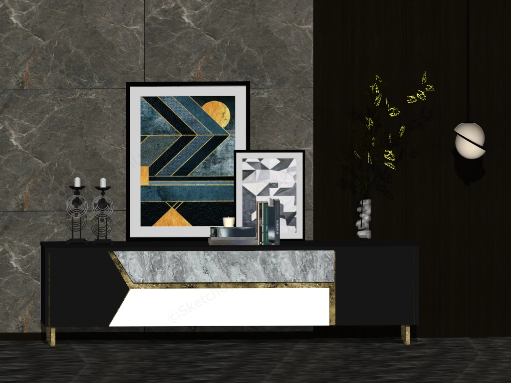 Modern Geometric Console Table Set Sketchup 3D Model Preview - SketchupBox