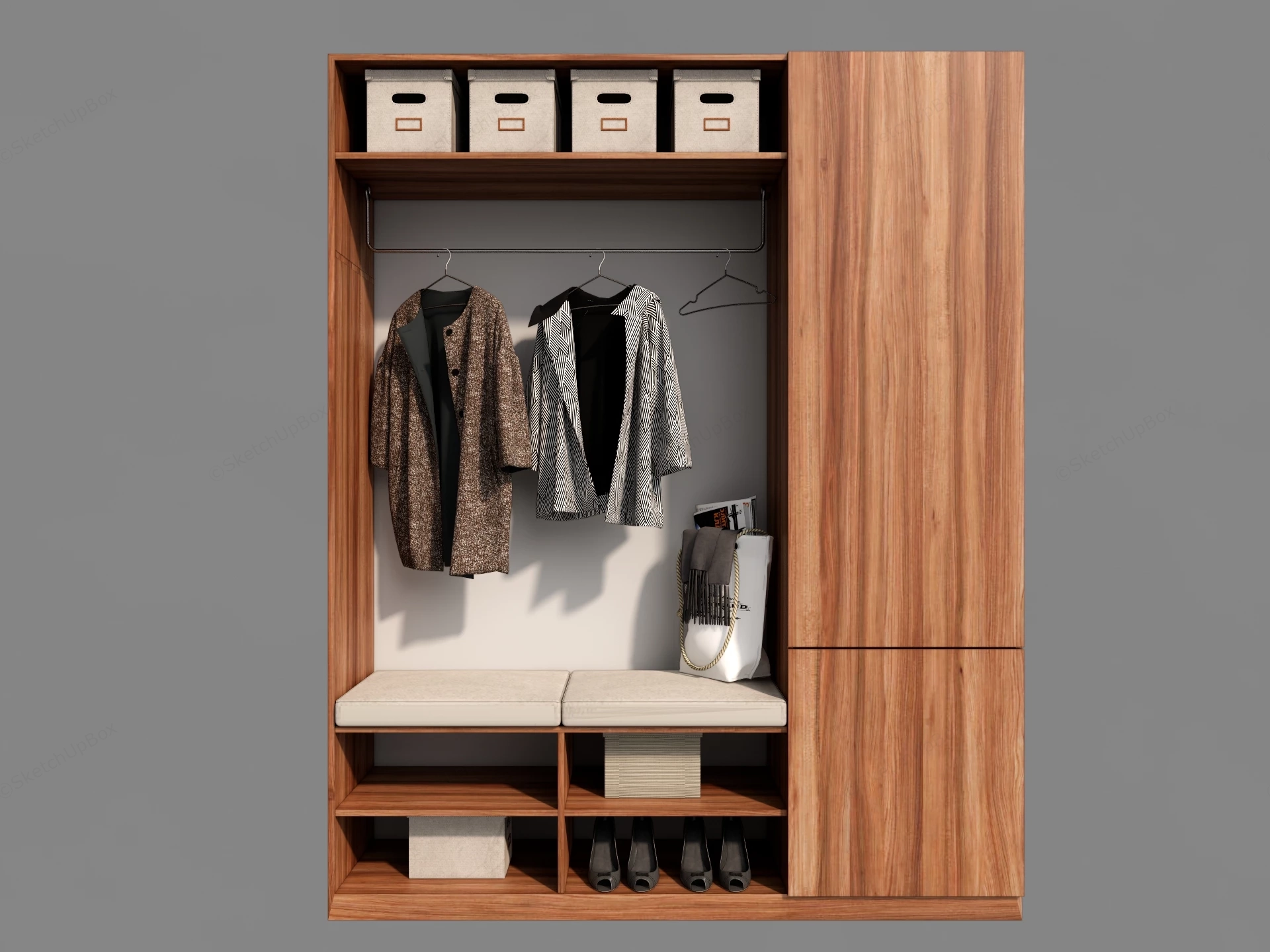 Modern Built In Entryway Mudroom Storage Unit Sketchup 3D Model Preview - SketchupBox