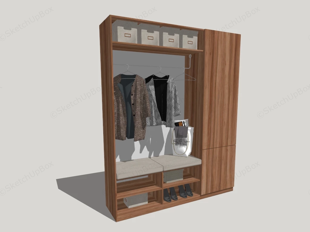 Modern Built In Entryway Mudroom Storage Unit Sketchup 3D Model Preview - SketchupBox