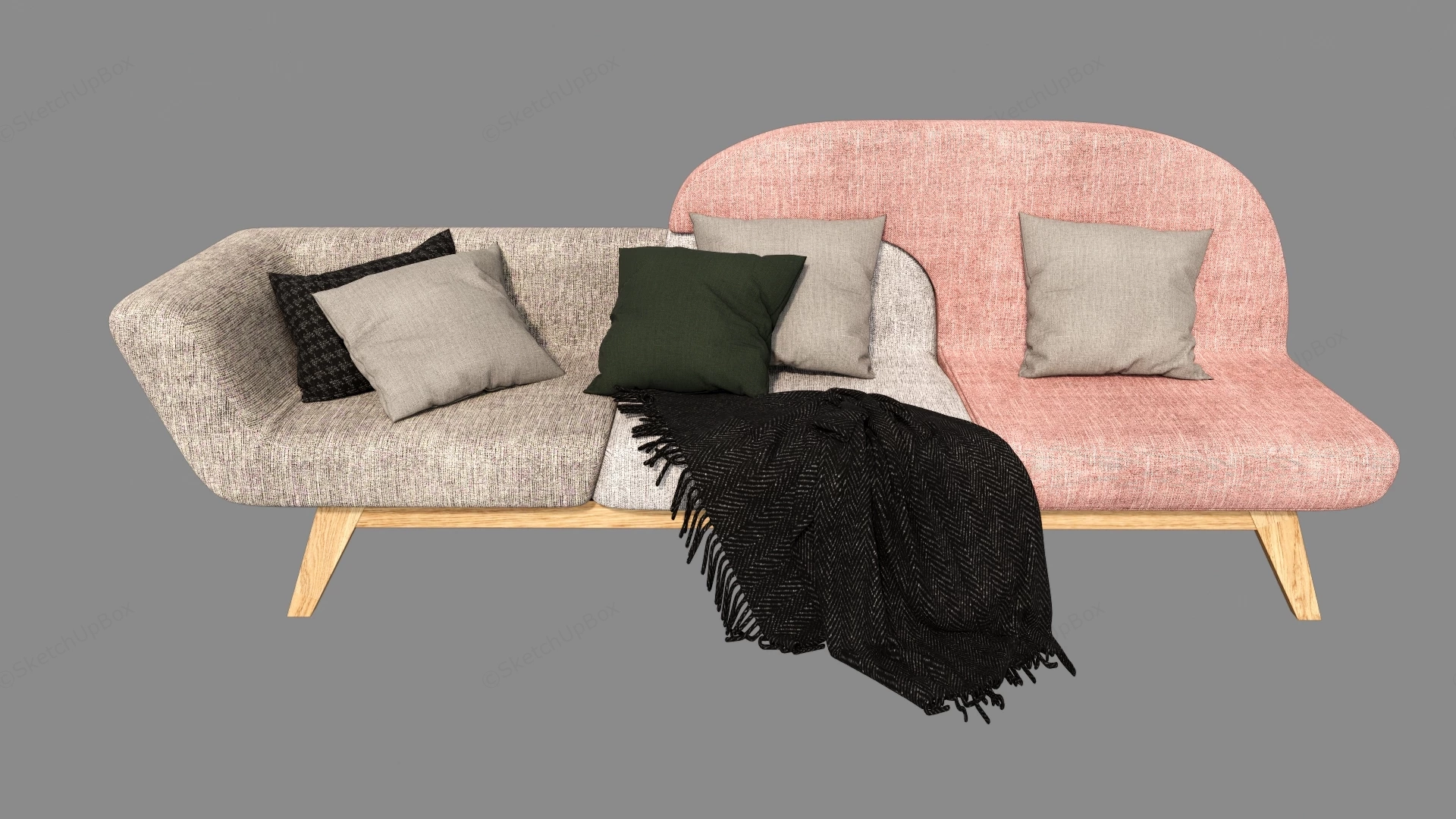 Asymmetrical Curved Fabric Sofa Sketchup 3D Model Preview - SketchupBox