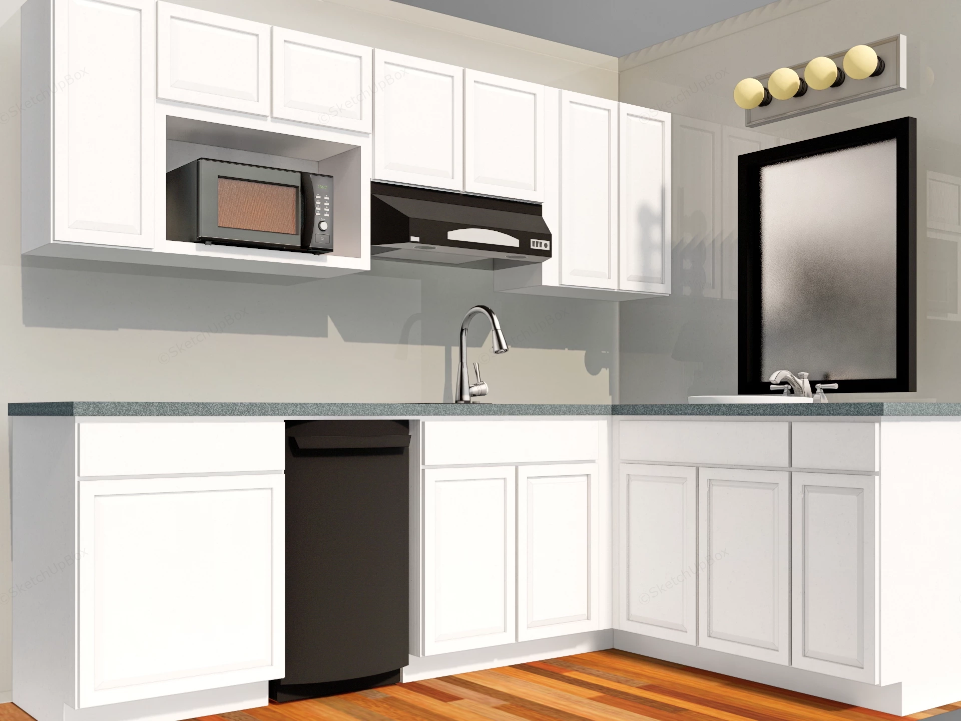 Traditional White L Shaped Kitchen Cabinetry Sketchup 3D Model Preview - SketchupBox