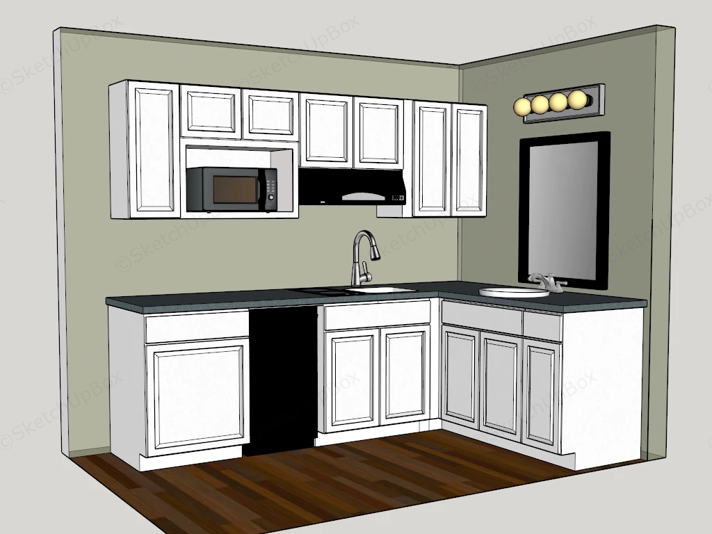 Traditional White L Shaped Kitchen Cabinetry Sketchup 3D Model Preview - SketchupBox