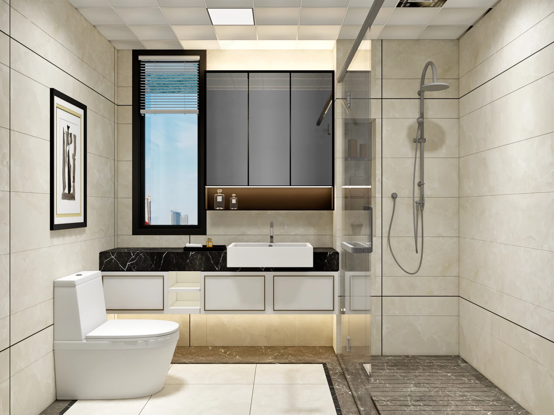 Modern Luxury Bathroom Ensemble Sketchup 3D Model Preview - SketchupBox