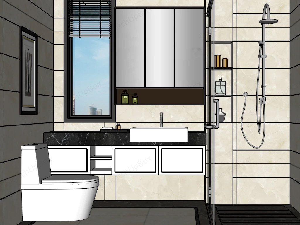 Modern Luxury Bathroom Ensemble Sketchup 3D Model Preview - SketchupBox