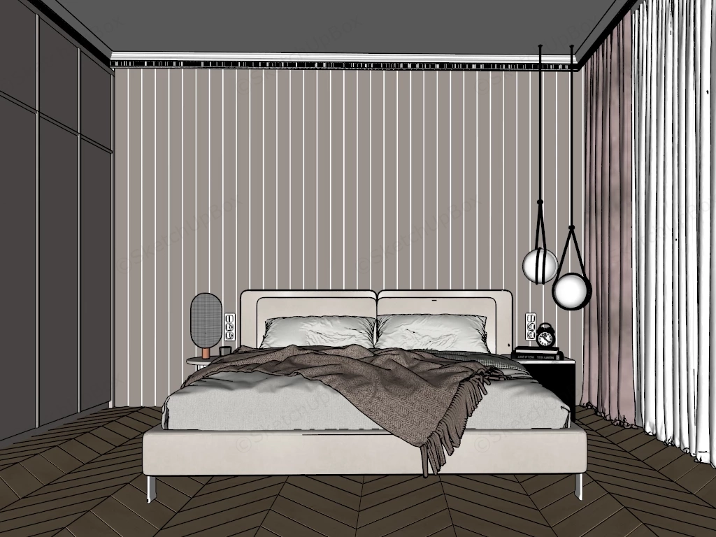 Modern Minimal Cream Upholstered Bedroom Suite Sketchup 3D Model Preview - SketchupBox