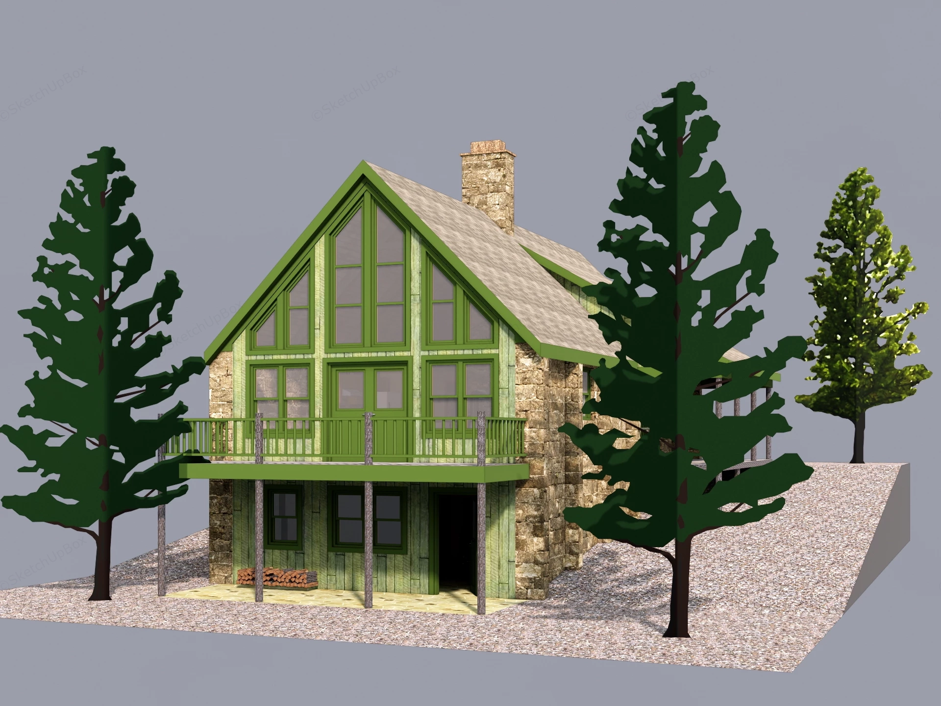 Rustic Mountain Cabin Sketchup 3D Model Preview - SketchupBox