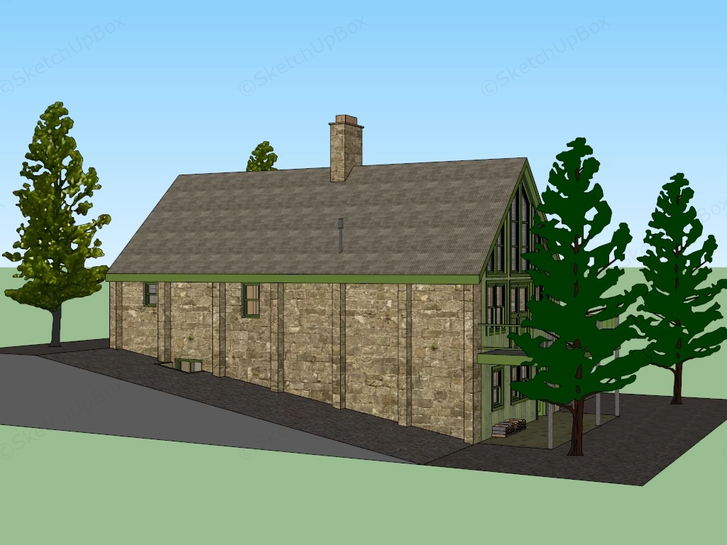 Rustic Mountain Cabin Sketchup 3D Model Preview - SketchupBox