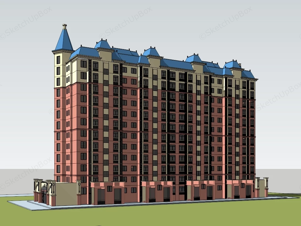 Classical European High Rise Apartment Building Sketchup 3D Model Preview - SketchupBox