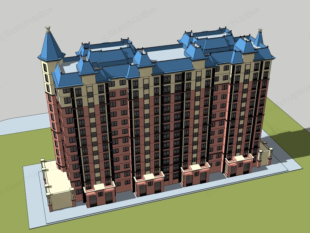 Classical European High Rise Apartment Building Sketchup 3D Model Preview - SketchupBox
