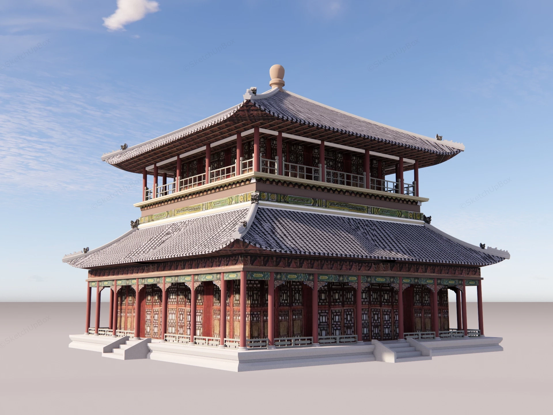 Traditional Chinese Style Temple Pavilion Sketchup 3D Model Preview - SketchupBox
