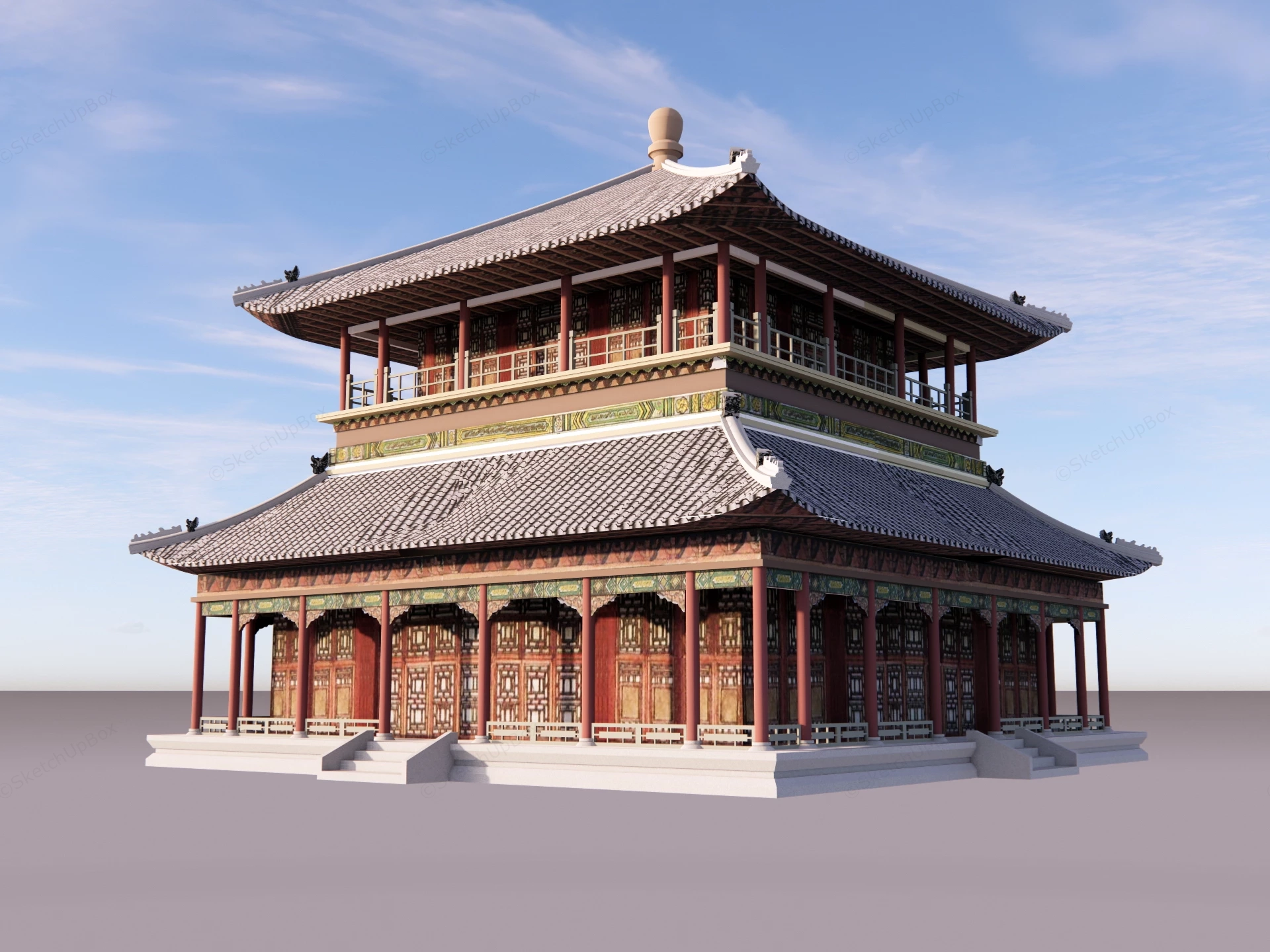 Traditional Chinese Style Temple Pavilion Sketchup 3D Model Preview - SketchupBox