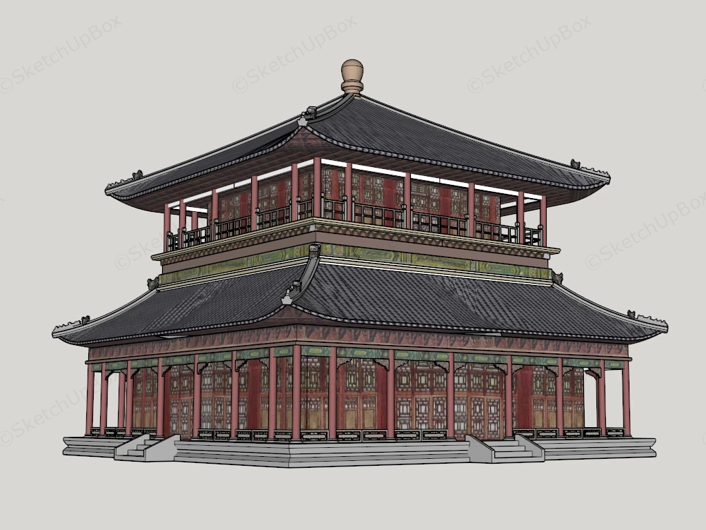 Traditional Chinese Style Temple Pavilion Sketchup 3D Model Preview - SketchupBox