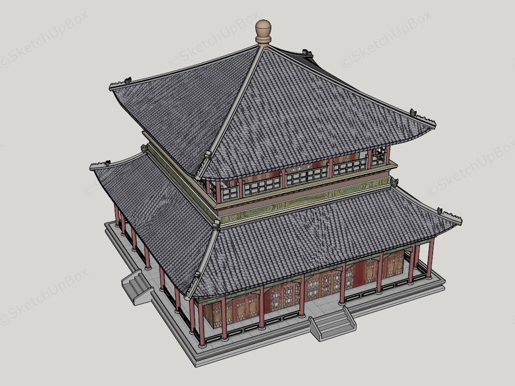 Traditional Chinese Style Temple Pavilion Sketchup 3D Model Preview - SketchupBox