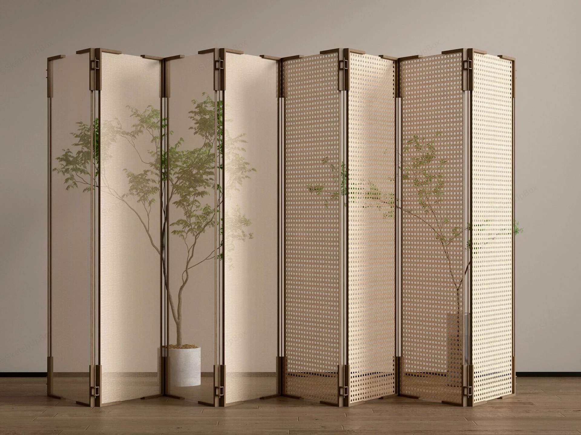Woven Rattan And Translucent Fabric Folding Screen Sketchup 3D Model Preview - SketchupBox
