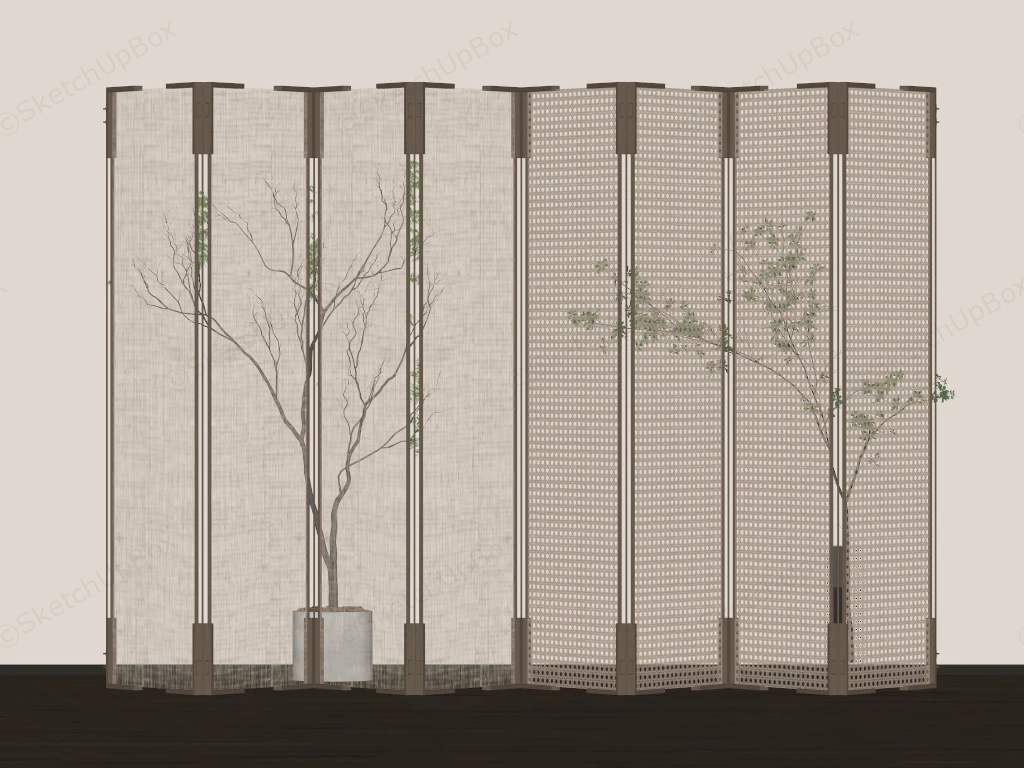 Woven Rattan And Translucent Fabric Folding Screen Sketchup 3D Model Preview - SketchupBox