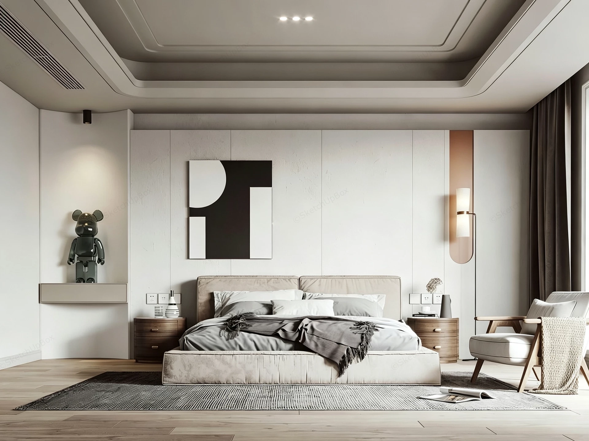 Modern Minimalist Master Bedroom Interior Sketchup 3D Model Preview - SketchupBox