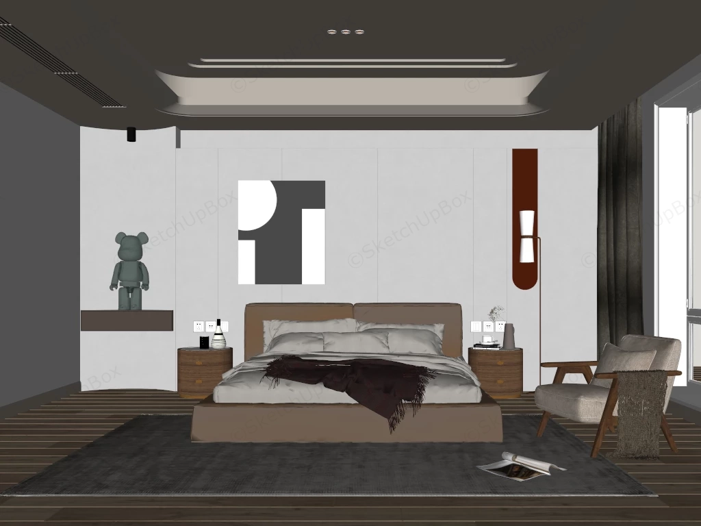 Modern Minimalist Master Bedroom Interior Sketchup 3D Model Preview - SketchupBox