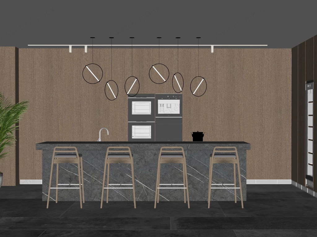 Modern Minimalist Kitchen Island And Bar Counter Sketchup 3D Model Preview - SketchupBox