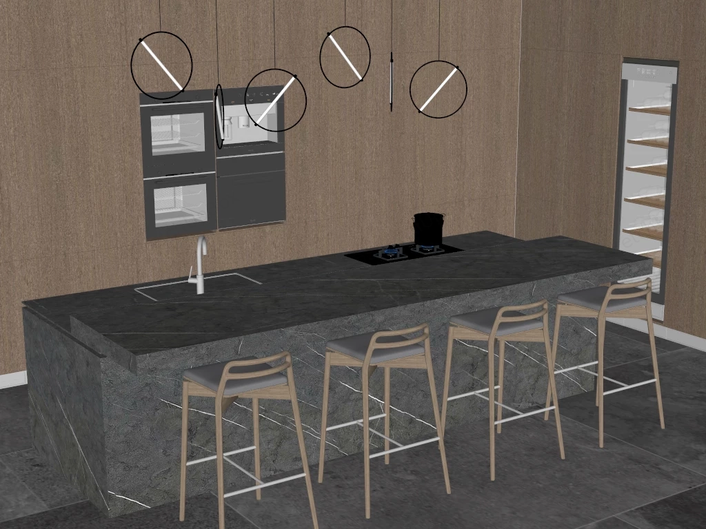 Modern Minimalist Kitchen Island And Bar Counter Sketchup 3D Model Preview - SketchupBox