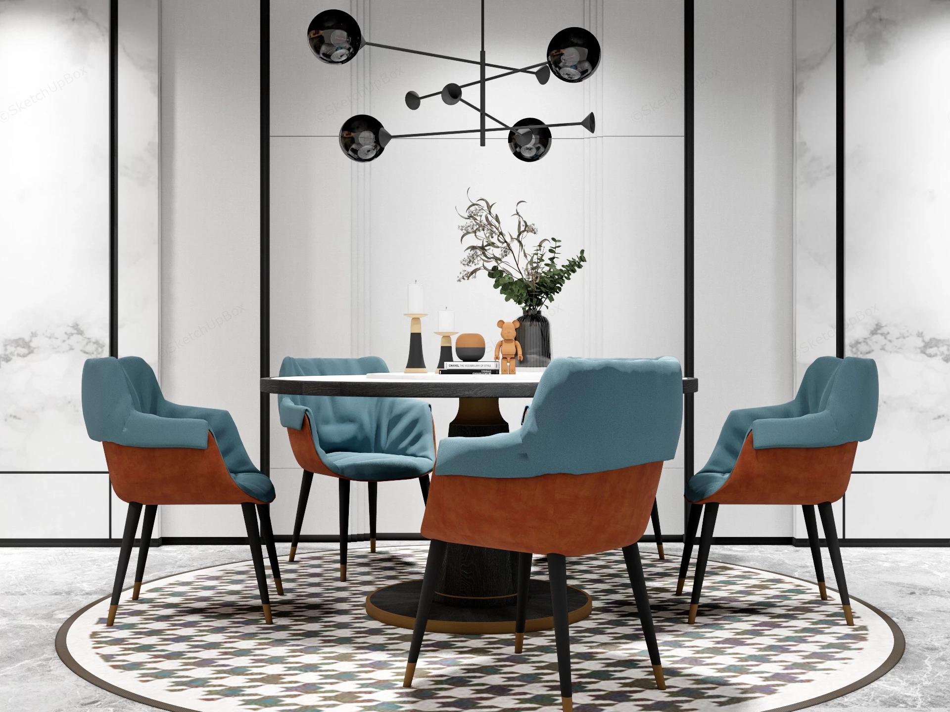 Modern Dining Table Set Sketchup 3D Model Preview - SketchupBox