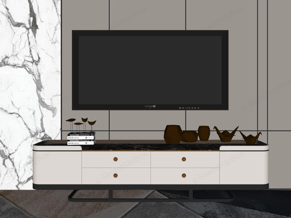 Modern Media Console And Wall Mounted TV Unit Sketchup 3D Model Preview - SketchupBox