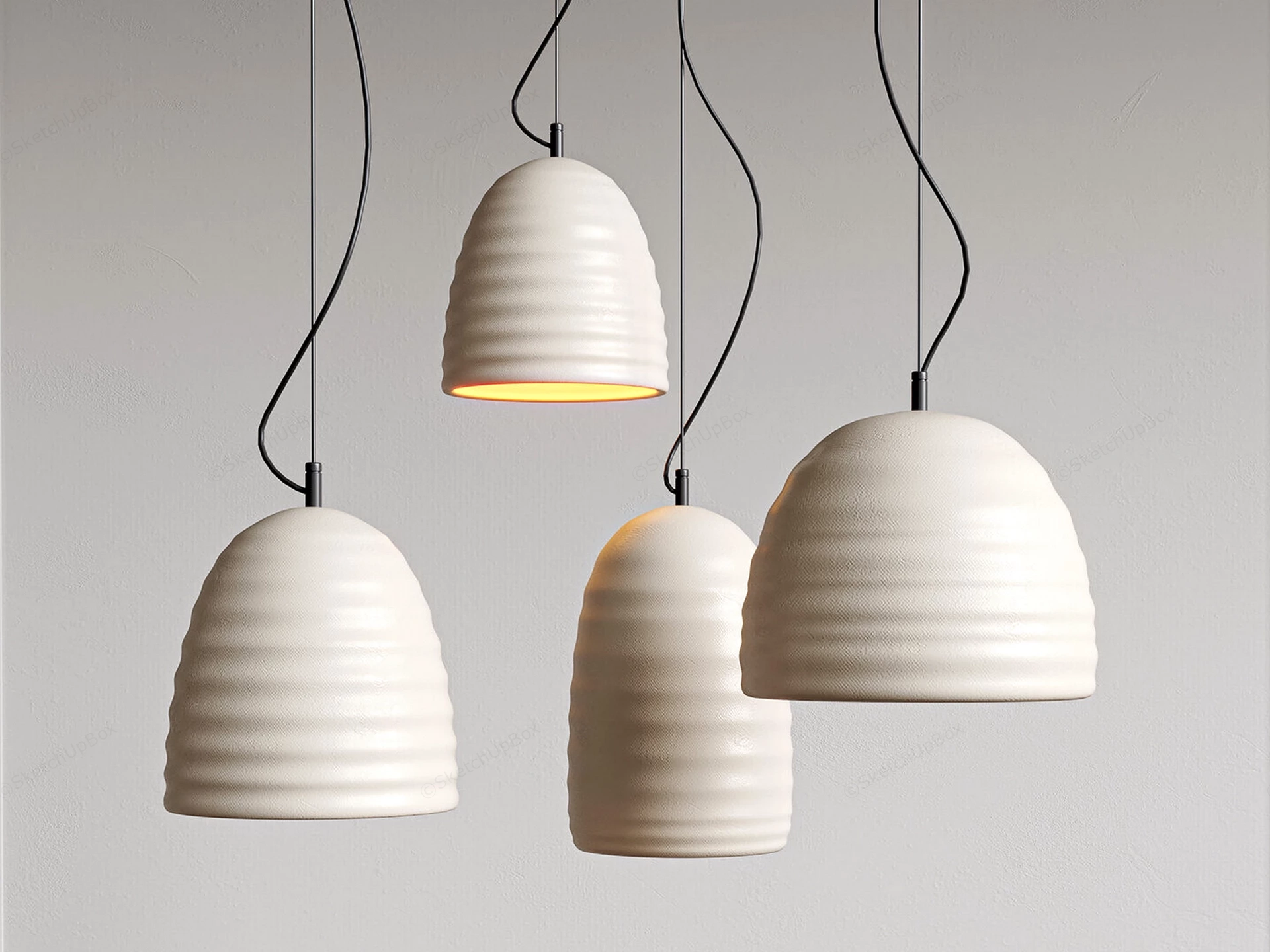 Modern Ceramic Ribbed Pendant Light Collection Sketchup 3D Model Preview - SketchupBox