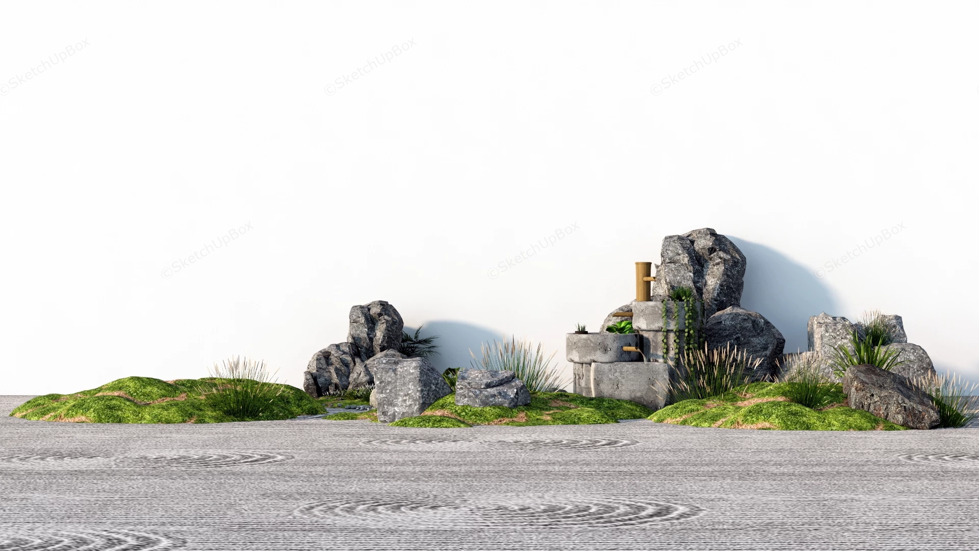 Japanese Zen Rock Garden And Stone Water Feature Sketchup 3D Model Preview - SketchupBox