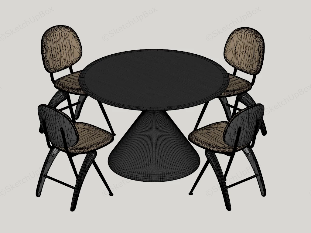 Modern Round Dark Wood Pedestal Dining Table Set Sketchup 3D Model Preview - SketchupBox