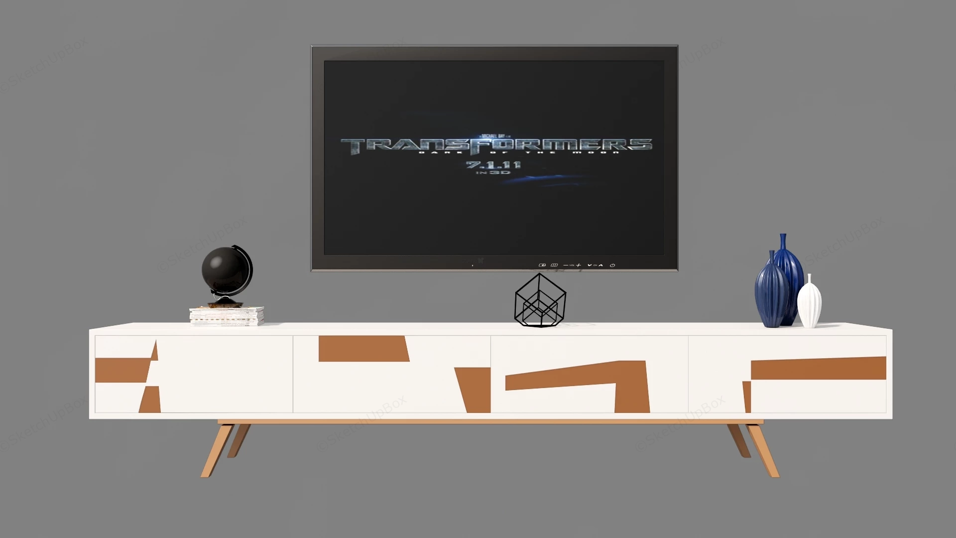Modern Minimalist TV Cabinet & Media Set Sketchup 3D Model Preview - SketchupBox