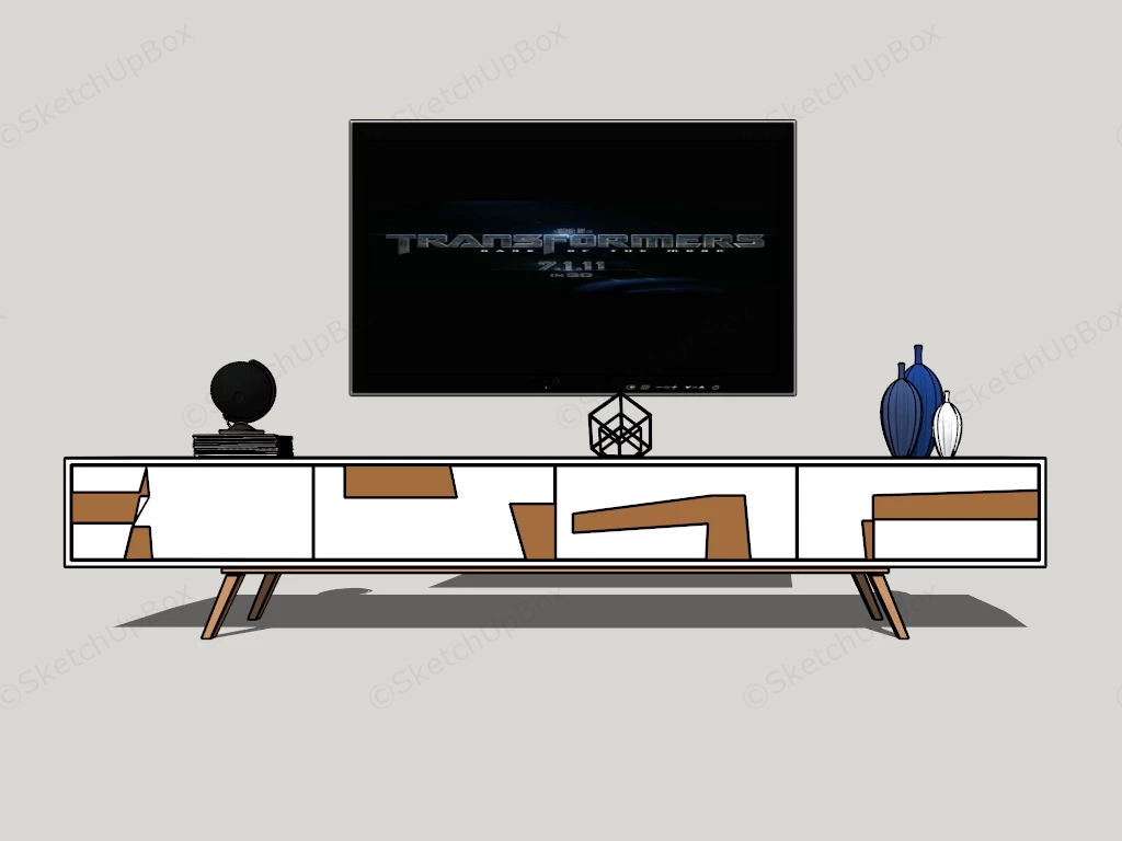 Modern Minimalist TV Cabinet & Media Set Sketchup 3D Model Preview - SketchupBox
