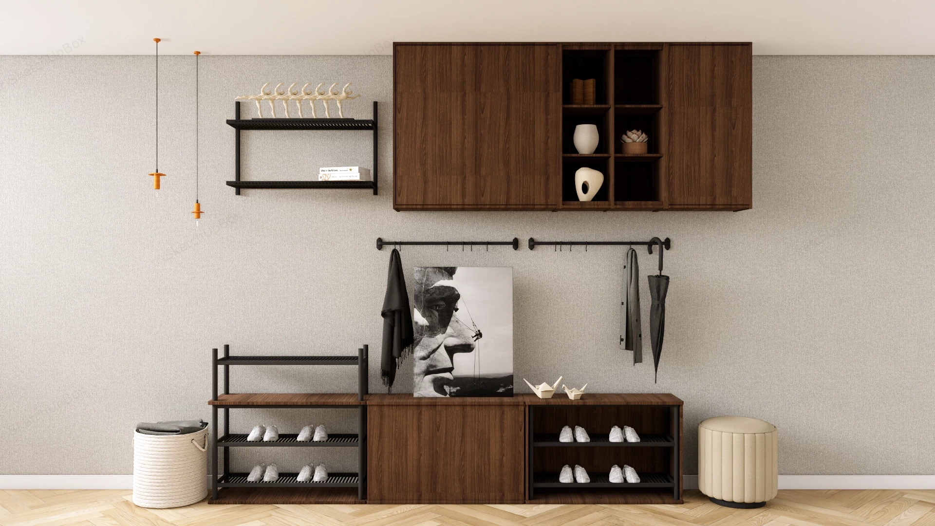 Modern Entryway Storage & Foyer Organizer Set Sketchup 3D Model Preview - SketchupBox
