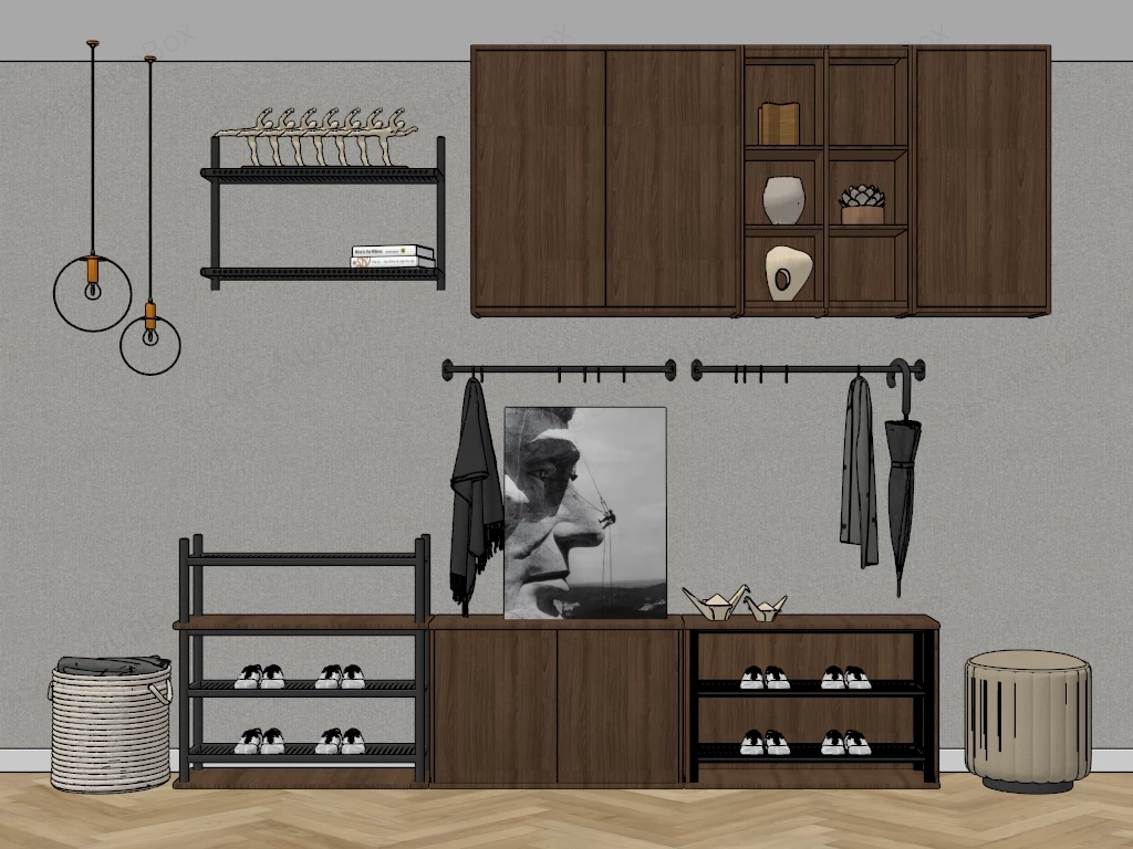 Modern Entryway Storage & Foyer Organizer Set Sketchup 3D Model Preview - SketchupBox