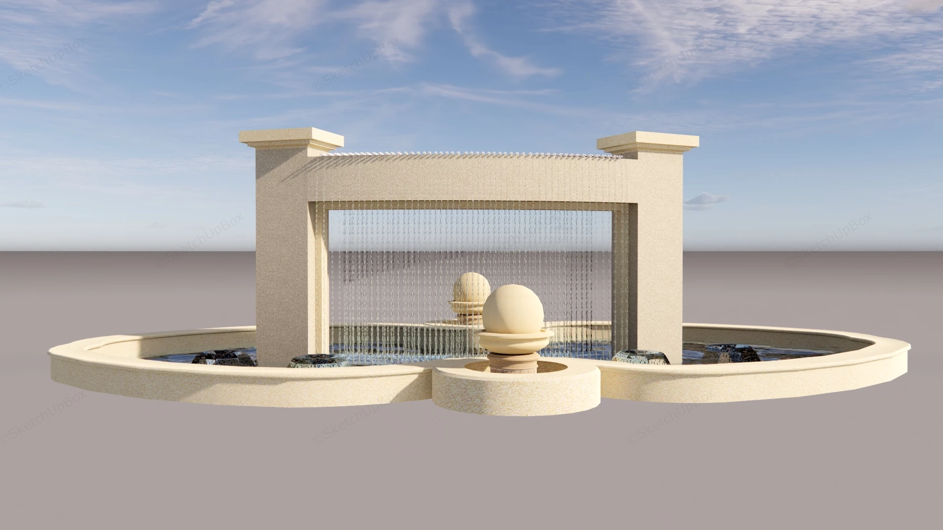 Classic European Water Curtain Fountain Sketchup 3D Model Preview - SketchupBox