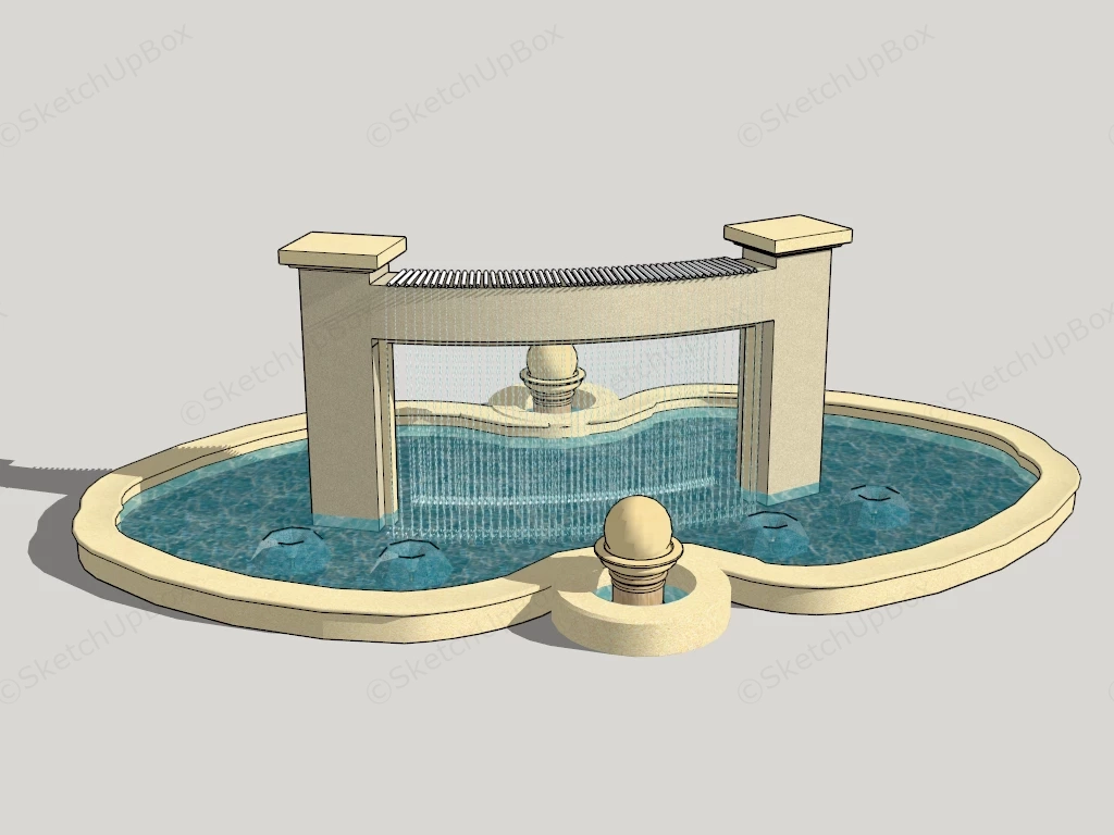Classic European Water Curtain Fountain Sketchup 3D Model Preview - SketchupBox