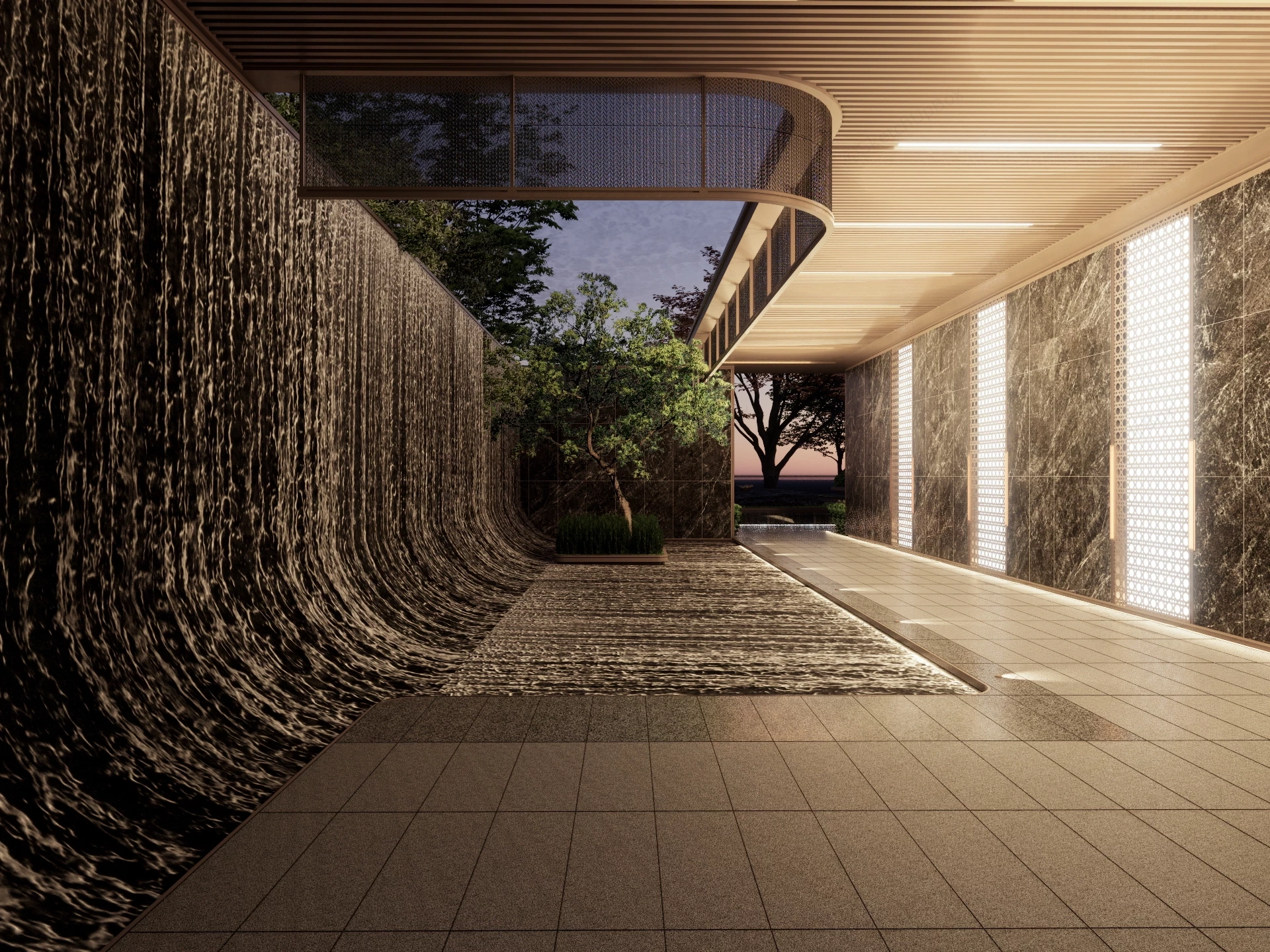 Modern Luxury Water Wall Hallway Sketchup 3D Model Preview - SketchupBox