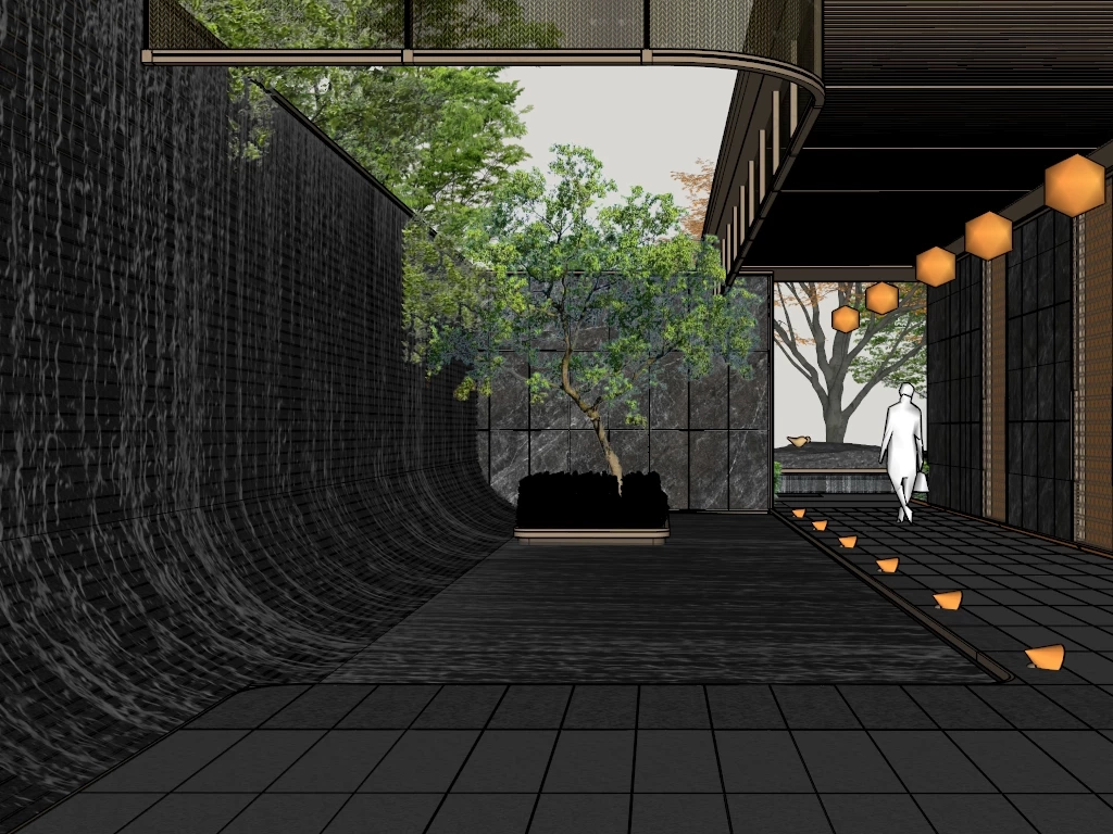 Modern Luxury Water Wall Hallway Sketchup 3D Model Preview - SketchupBox