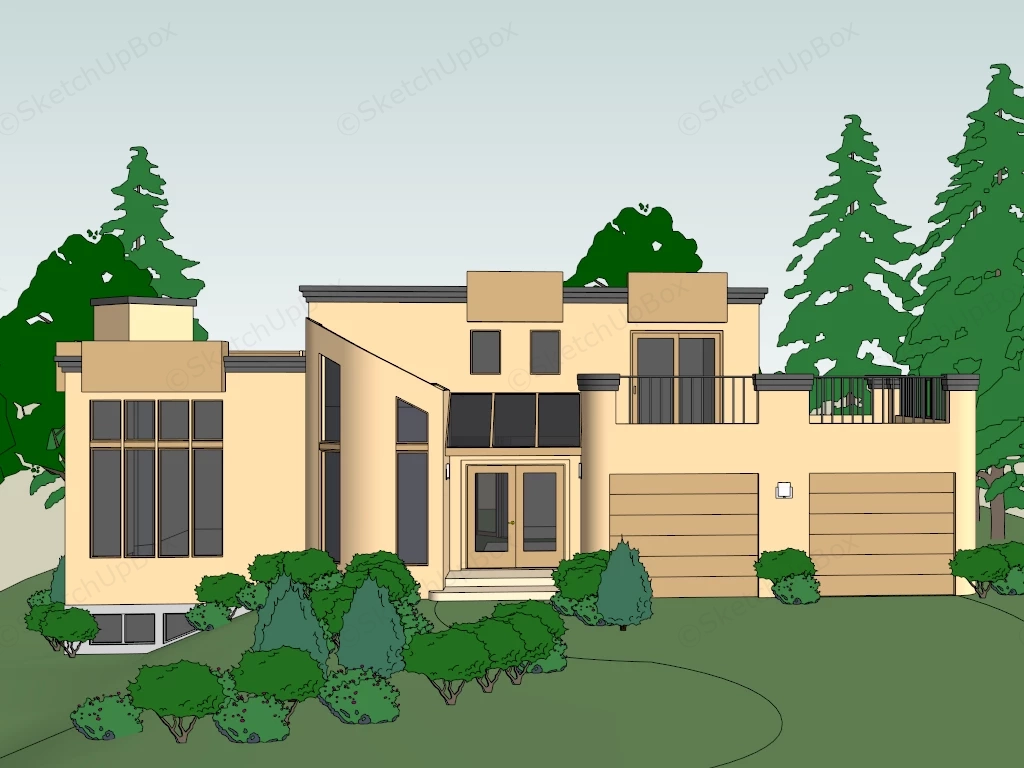 Modern Contemporary Suburban Villa Sketchup 3D Model Preview - SketchupBox