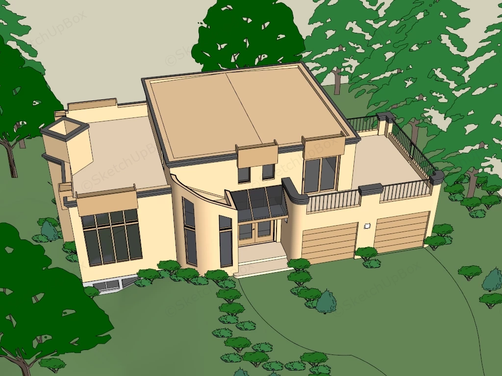 Modern Contemporary Suburban Villa Sketchup 3D Model Preview - SketchupBox