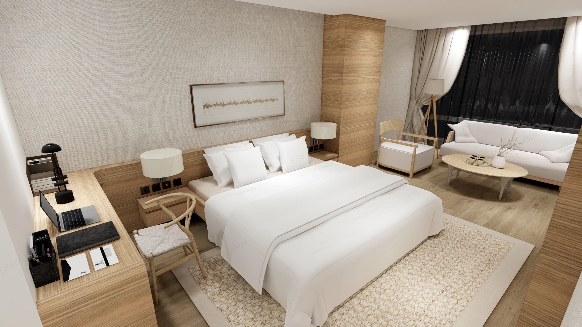 Modern Japandi Hotel Suite Interior Sketchup 3D Model Preview - SketchupBox