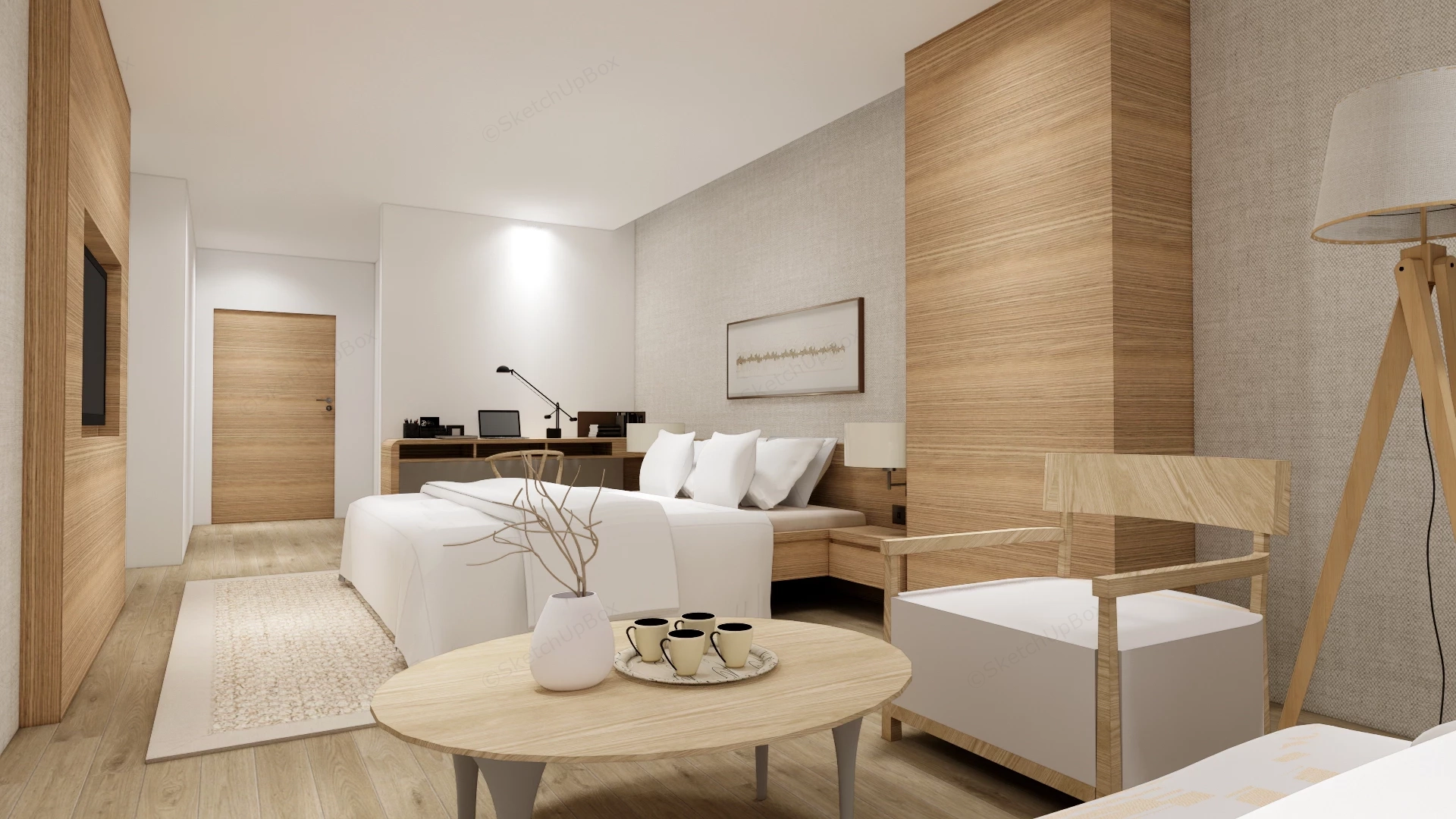Modern Japandi Hotel Suite Interior Sketchup 3D Model Preview - SketchupBox