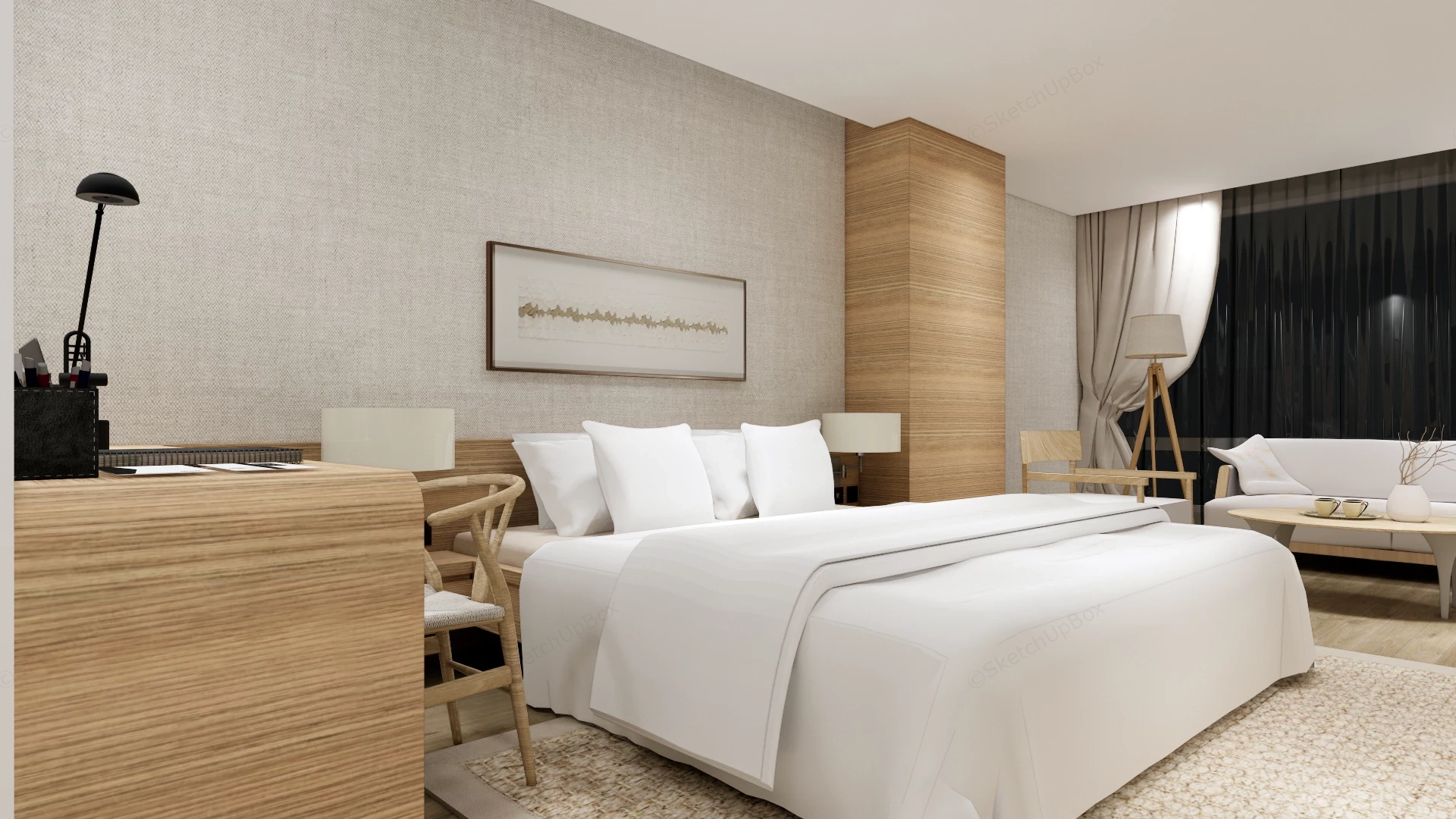 Modern Japandi Hotel Suite Interior Sketchup 3D Model Preview - SketchupBox