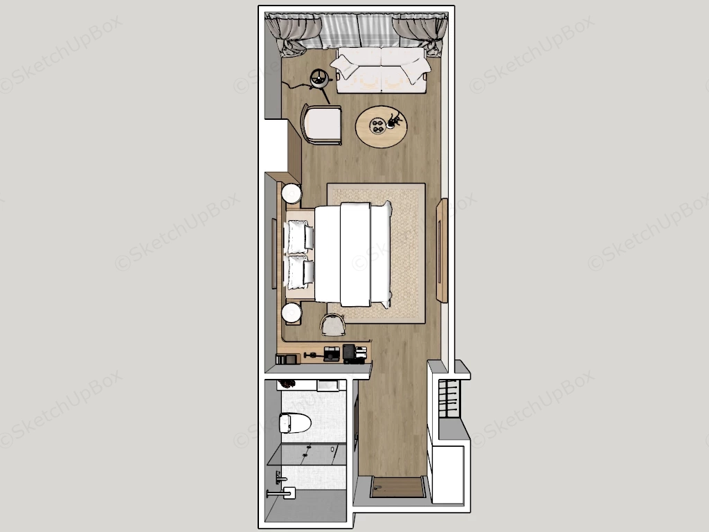 Modern Japandi Hotel Suite Interior Sketchup 3D Model Preview - SketchupBox