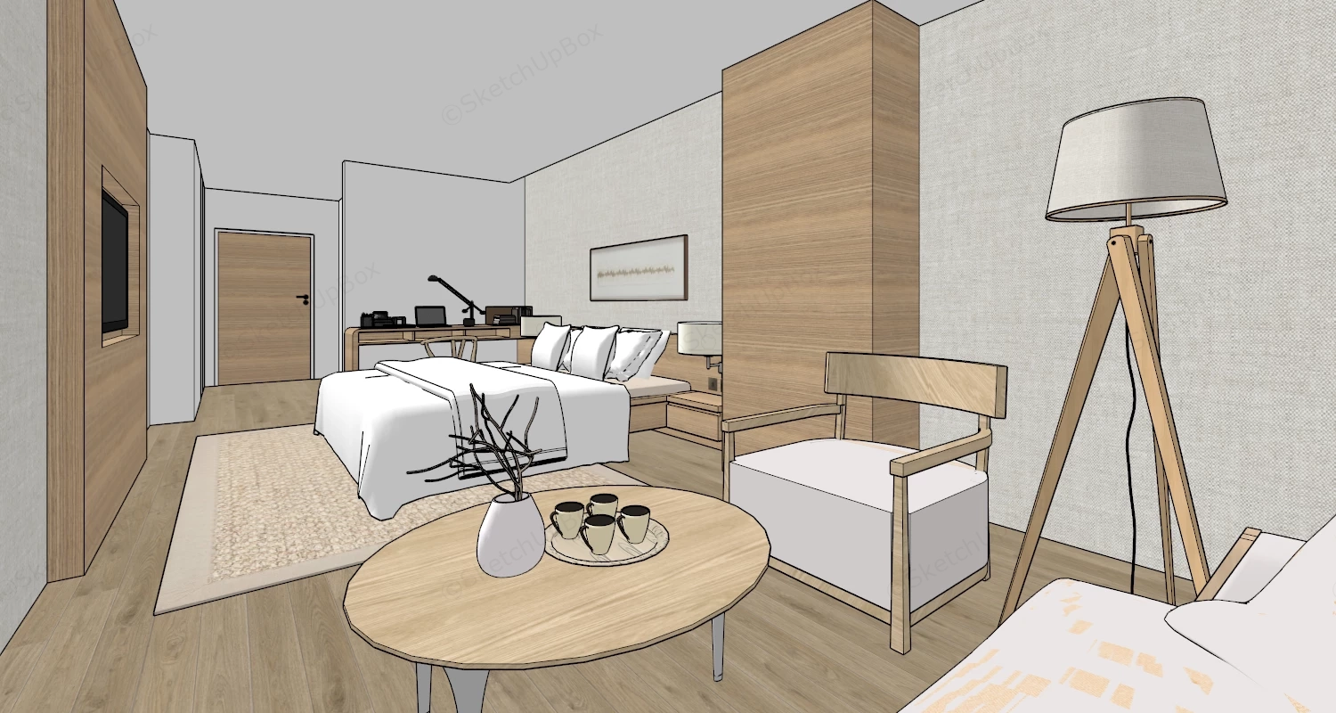 Modern Japandi Hotel Suite Interior Sketchup 3D Model Preview - SketchupBox