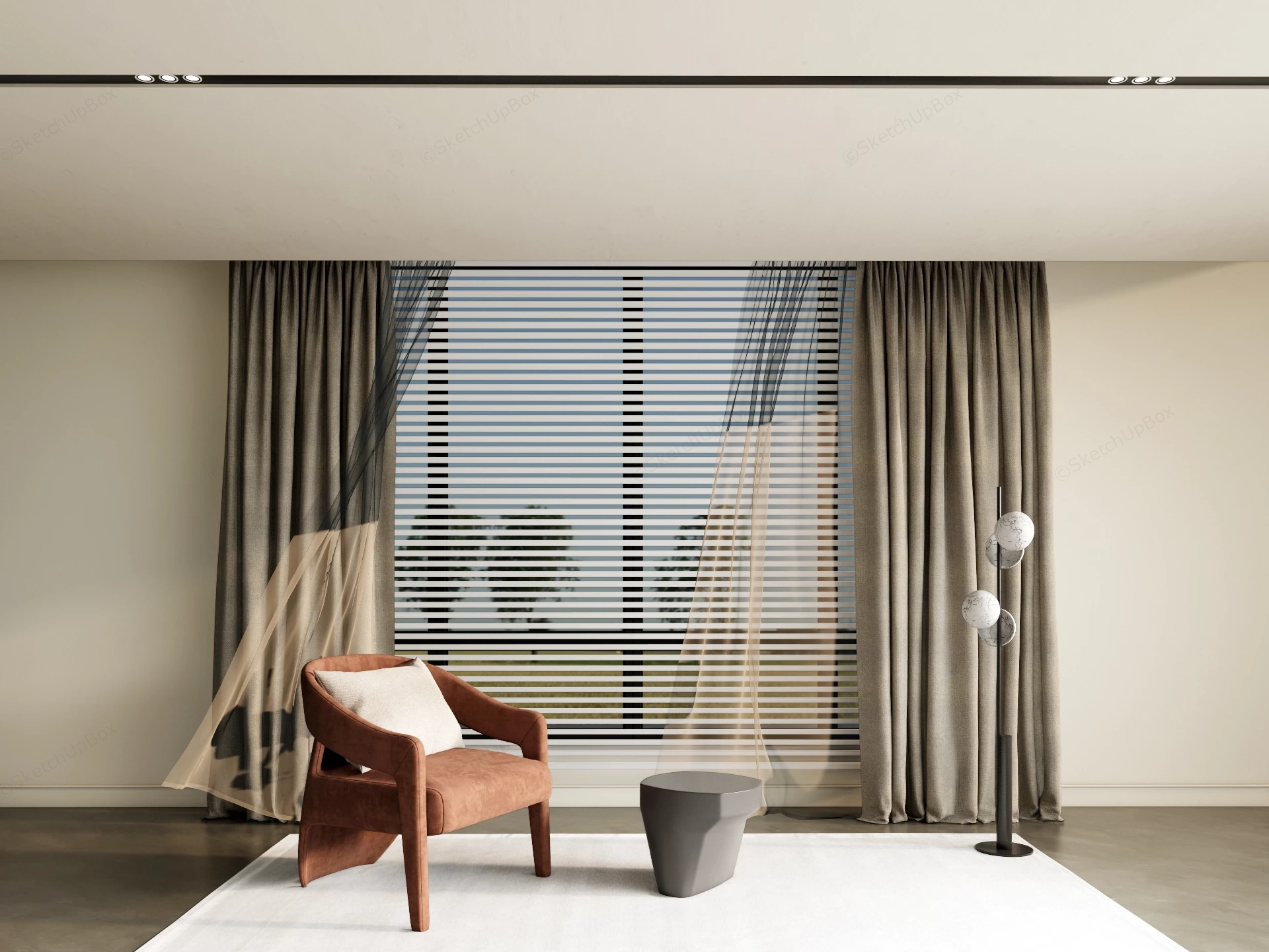 Modern Contemporary Reading Corner & Drapery Set Sketchup 3D Model Preview - SketchupBox
