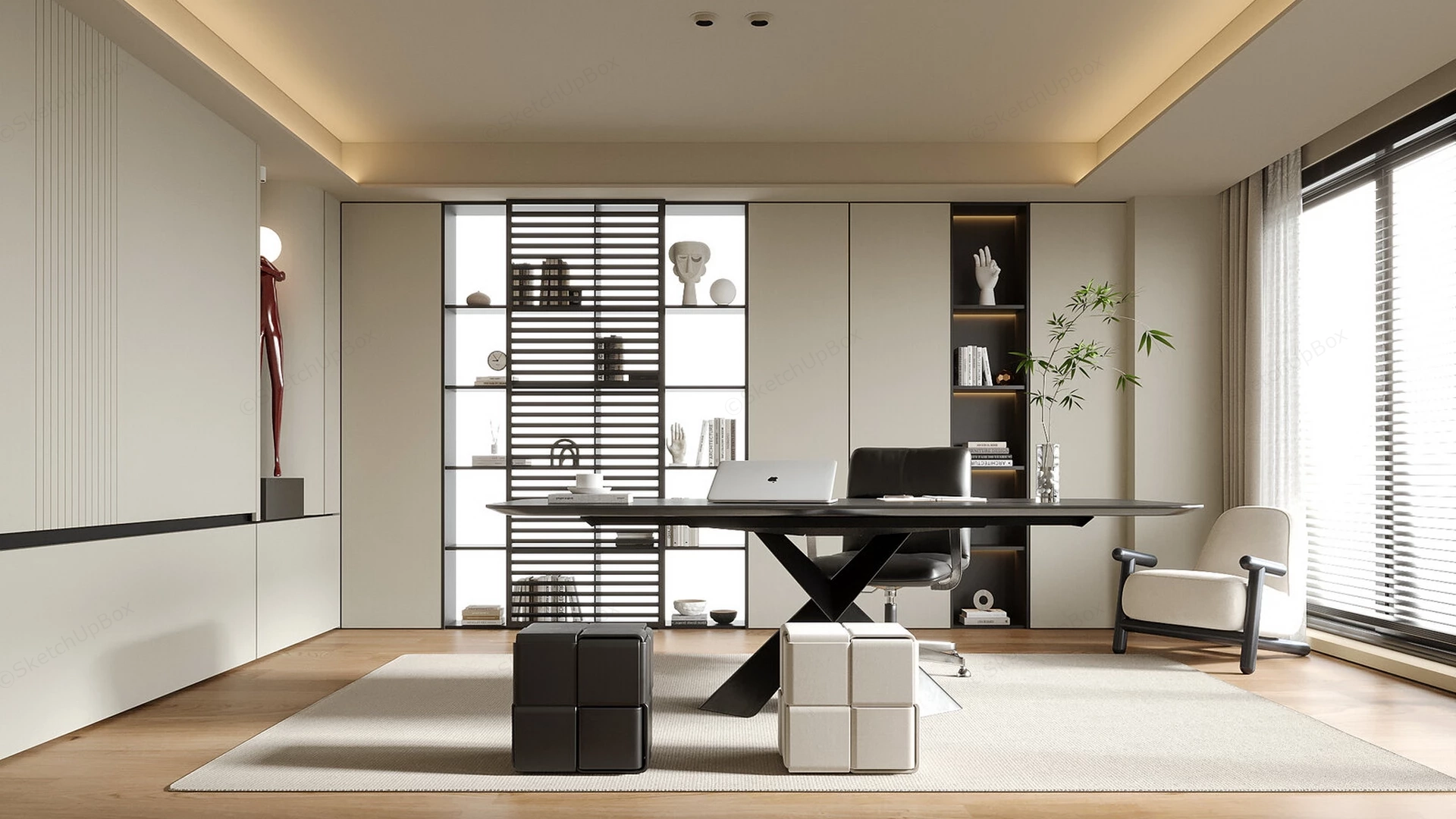 Modern Minimalist Executive Office & Study Set Sketchup 3D Model Preview - SketchupBox