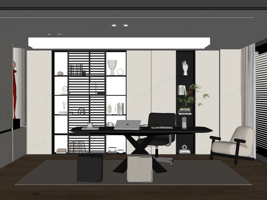 Modern Minimalist Executive Office & Study Set Sketchup 3D Model Preview - SketchupBox