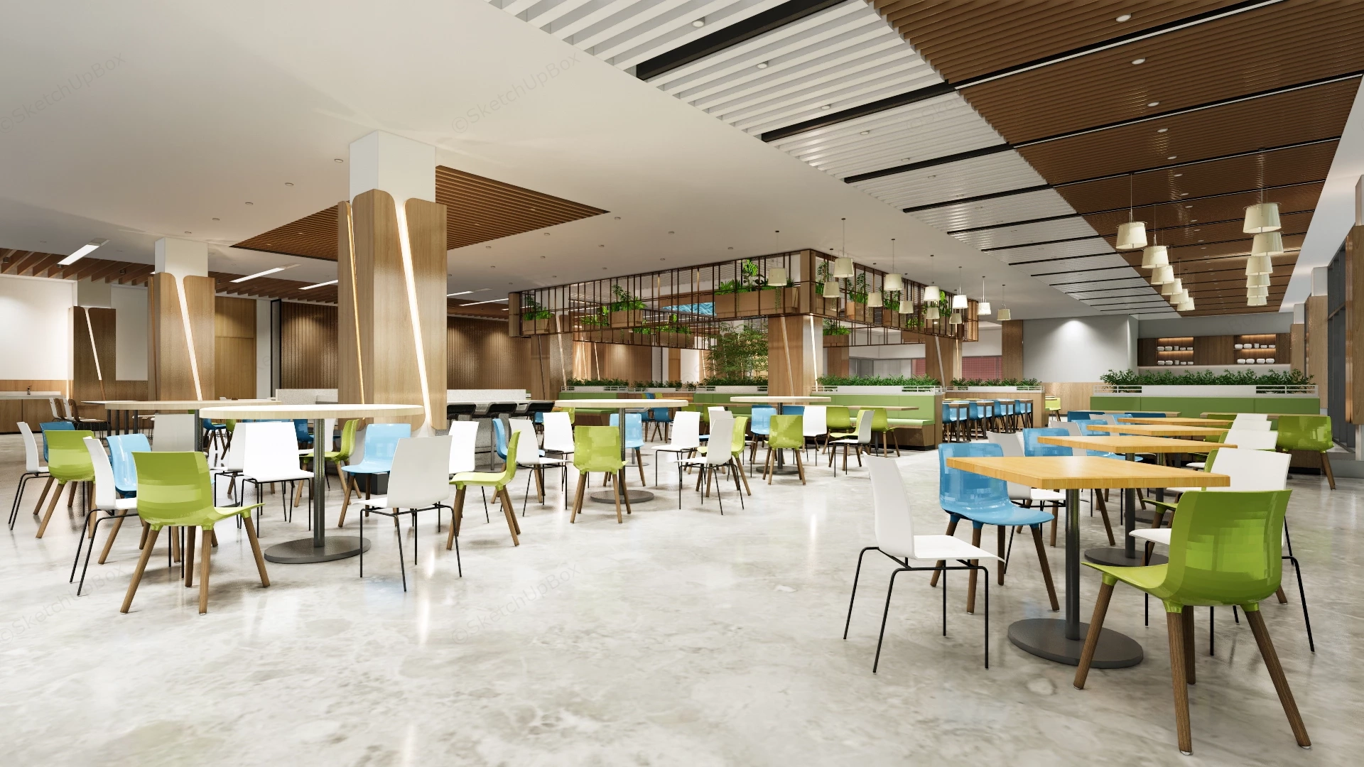 Modern Commercial Cafeteria & Food Court Interior Sketchup 3D Model Preview - SketchupBox